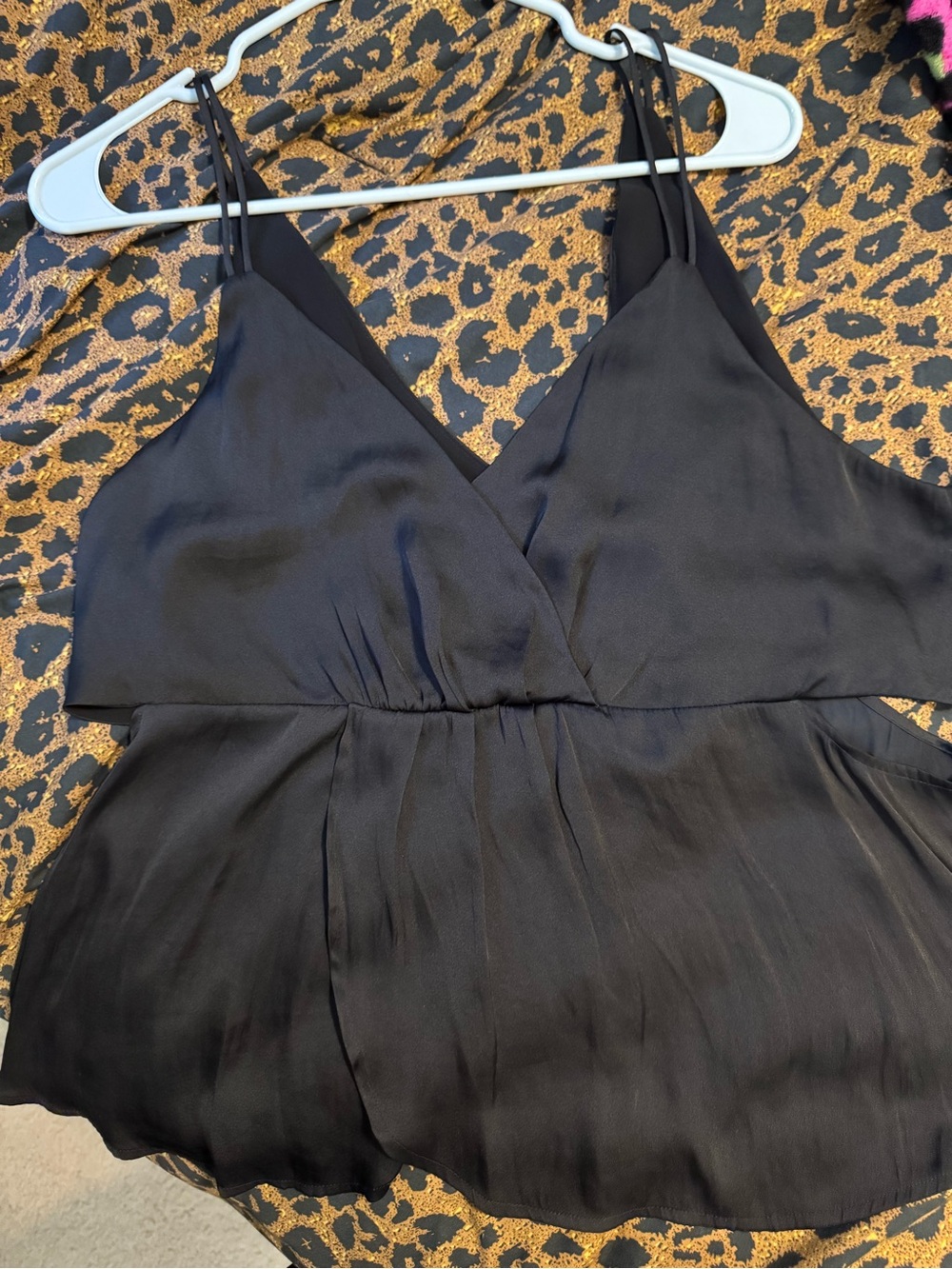 Express Black Satin V-Neck Top
